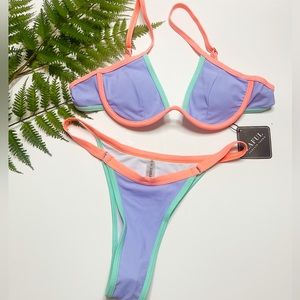 Zaful push up two tone color block 90s retro bikini